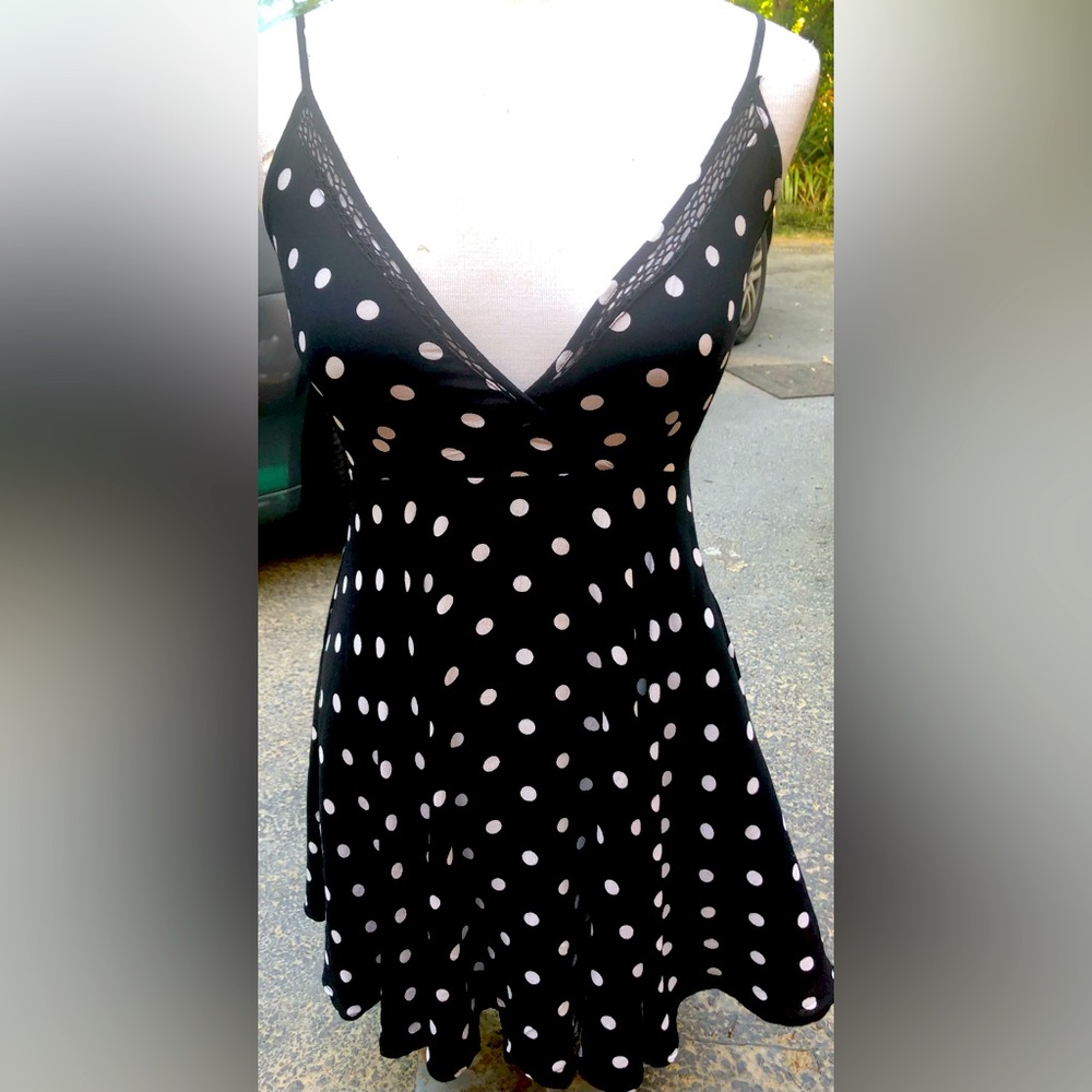 Baby doll, black with white polka dots dress.